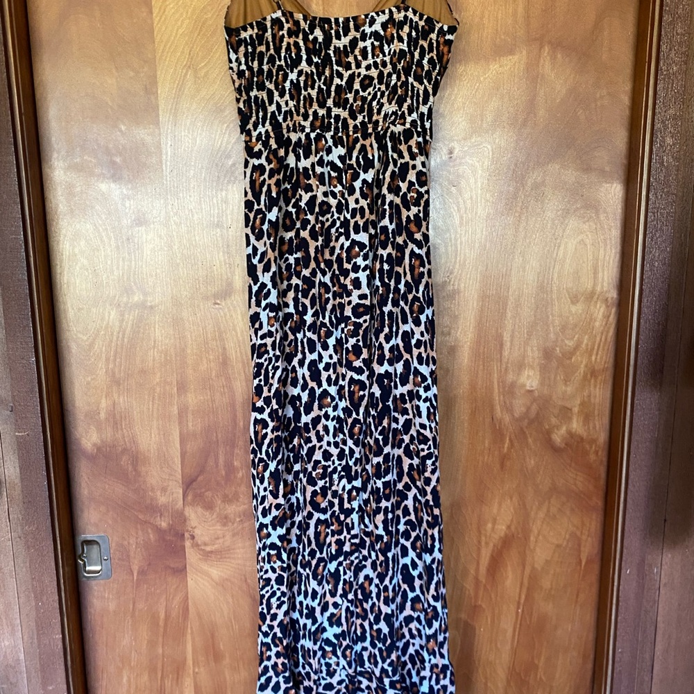 Band of Gypsies Leopard-Print XS Maxi Slip Dress in Brown Black - Picture 2 of 7